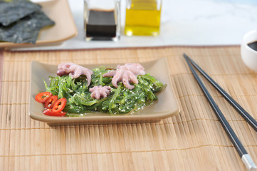 salad from sea cabbage chuka, octopus