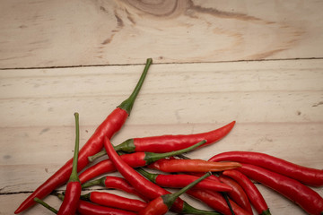 Hot and spicy red chilli on wood table background