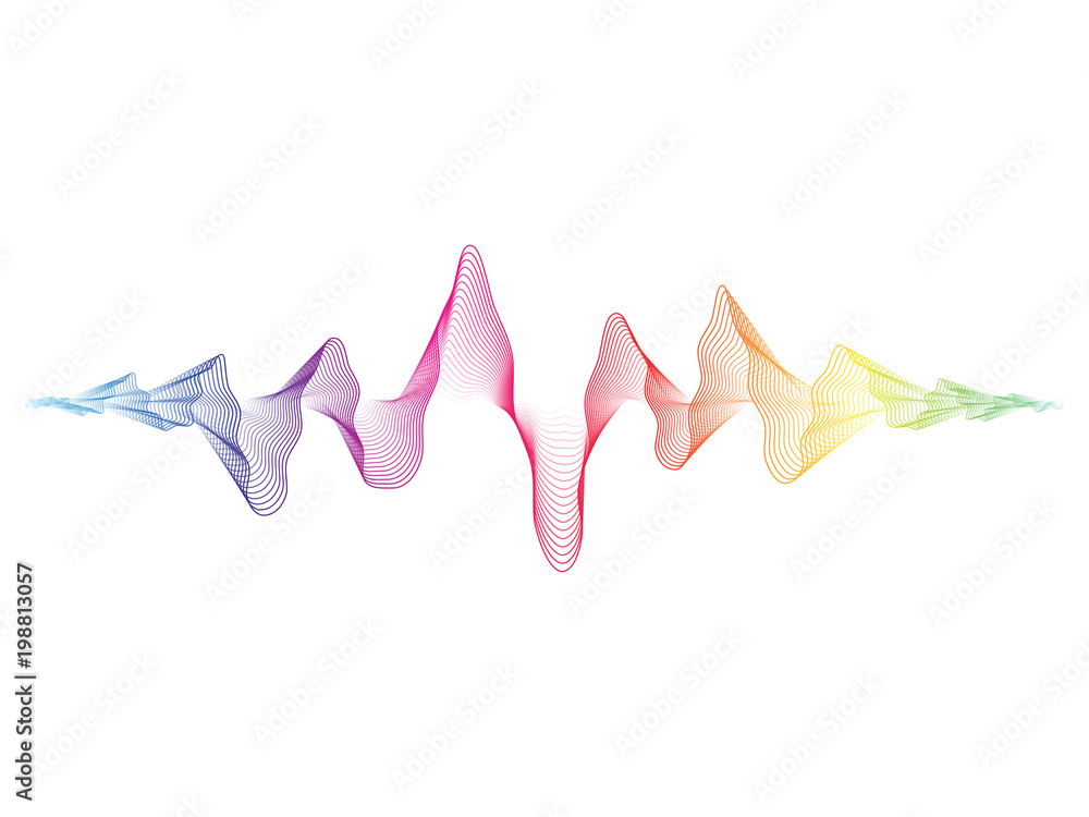 Poster vector colorful sound wave line dynamic flowing on white background for sound, music concept.