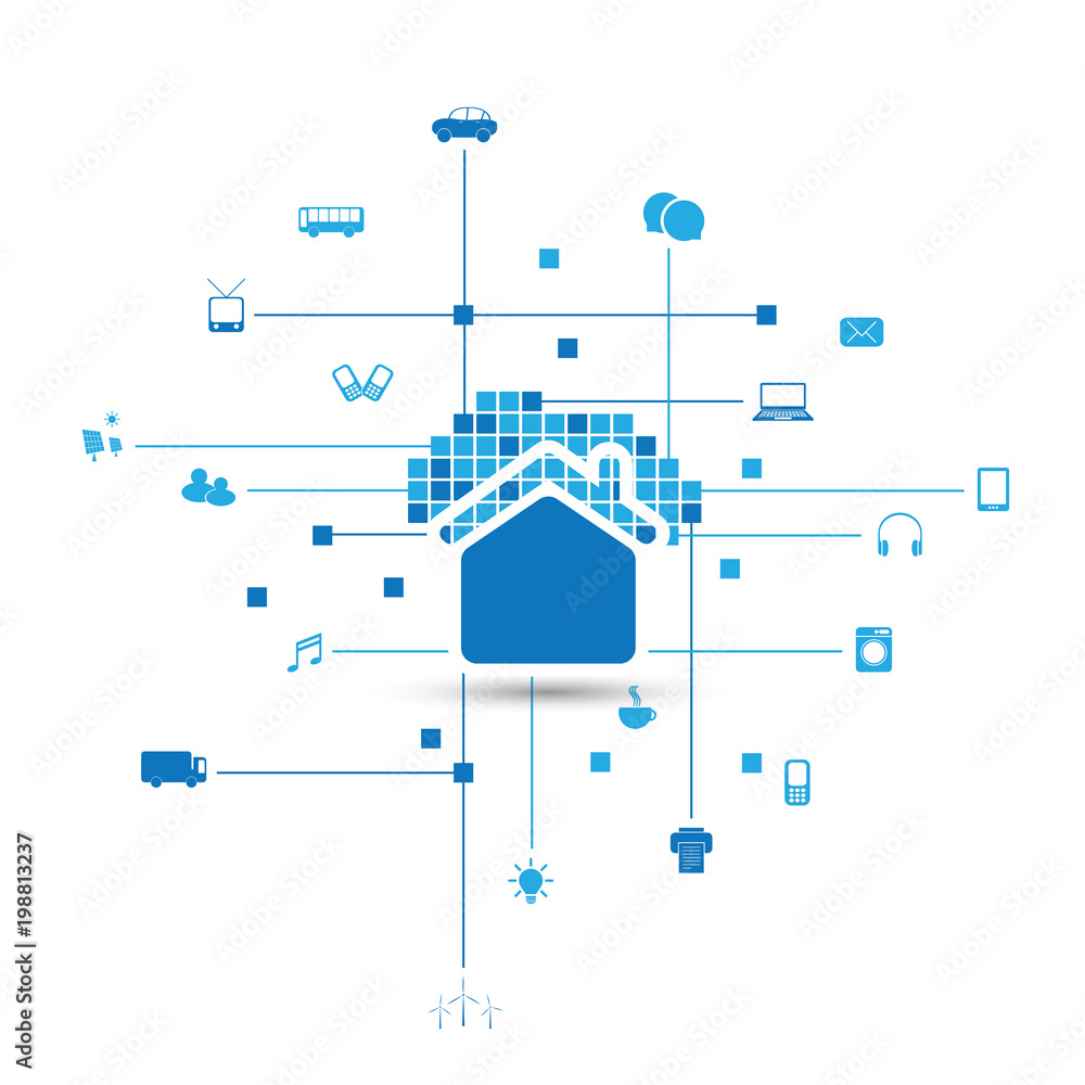 Aufkleber cloud computing, iot, home automation design concept with icons - digital network connections, techn