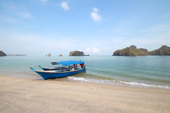 Fishing boats at the shore of Langkawi island, Malaysia