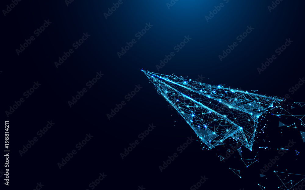 Wall mural abstract shark form lines and triangles, point connecting network on blue background. illustration v