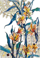 Alstroemeria Liliales blue markers drawings