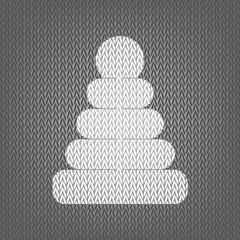 Pyramid sign illustration. Vector. White knitted icon on gray kn