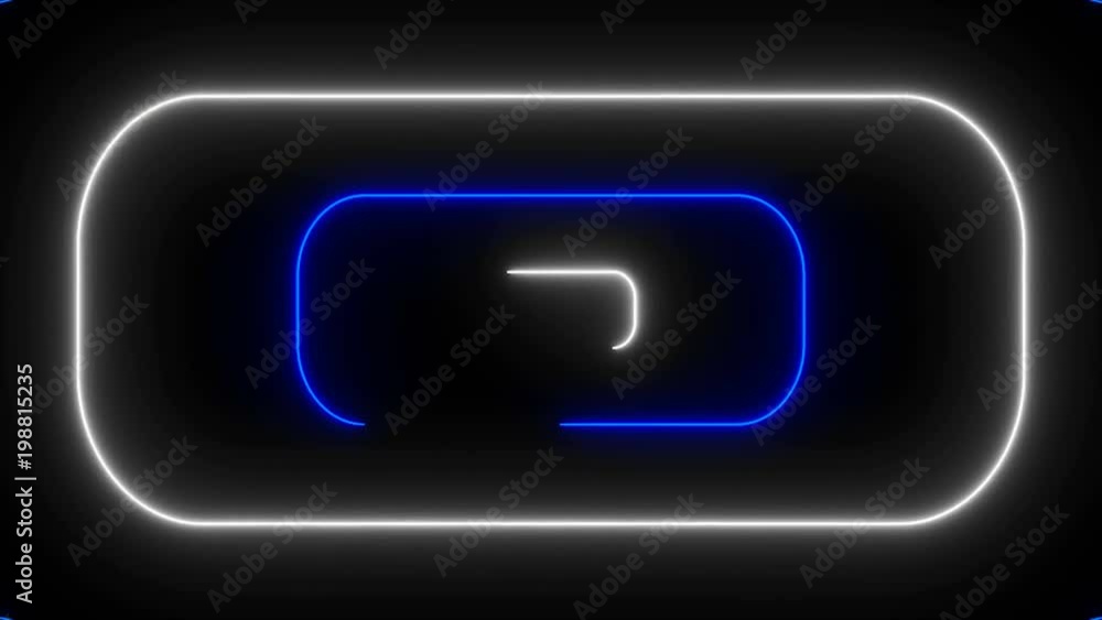 Poster many neon rounded rectangles in black space, abstract computer generated backdrop, 3d rendering