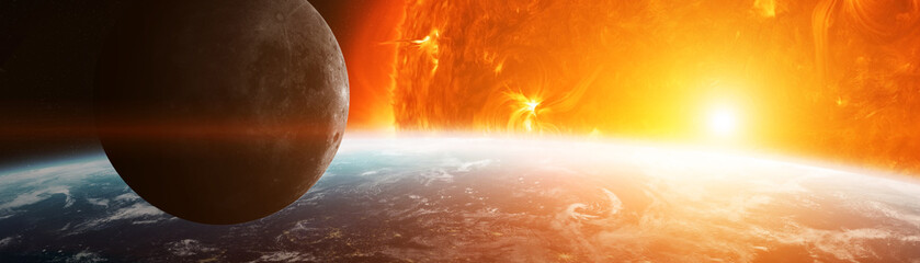 Fototapeta premium Exploding close to planet Earth 3D rendering elements of this image furnished by NASA