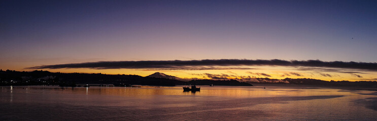 Sunrise over the ocean near Puerto Montt in Chile.