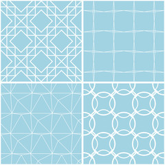 Geometric patterns. Set of blue and white seamless backgrounds