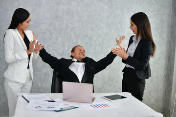 Business Concepts. Businessman is working in office. Business People work happily and relax. The businessmen are serious. Businessmen, they talk and communicate.