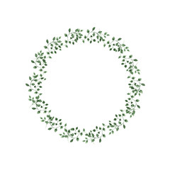 Watercolor illustration green leaves circle on isolated background.