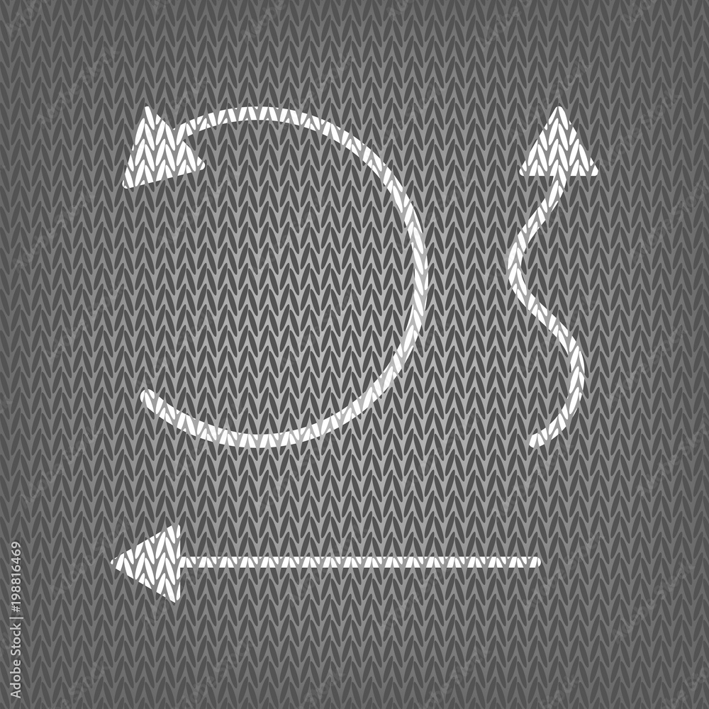 Poster simple set to interface arrows. vector. white knitted icon on gr