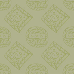 Olive green geometric ornament. Seamless pattern