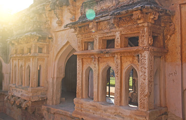 Queen baths in Hampi, Karnataka state, India. Carving stone ancient background. Unesco World...