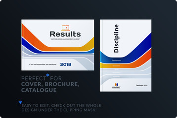 Template. Creative blue orange abstract minimal design of brochure set, annual report, horizontal cover, flyer in A4