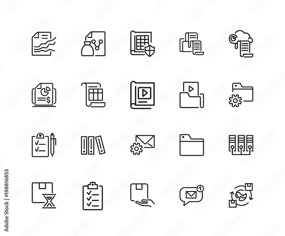 Poster set of folder line icons