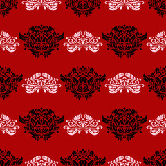 Red seamless background with black and white design elements