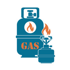 Camping stove with gas bottle icon