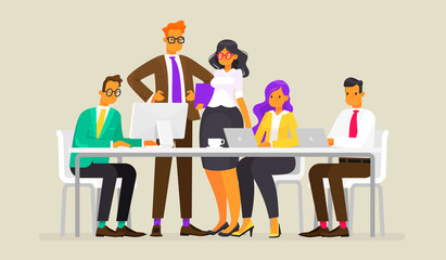 Teamwork. Meeting of business people. Vector illustration