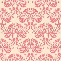 Red floral seamless pattern on beige background