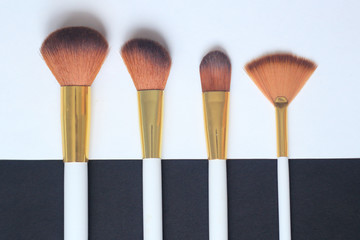 close up. set of makeup brush set on black and white background