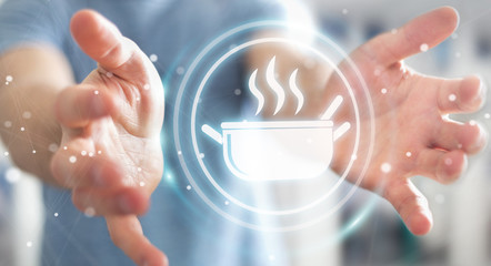 Businessman using application to order home made food online 3D rendering