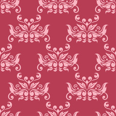 Floral seamless pattern on red background