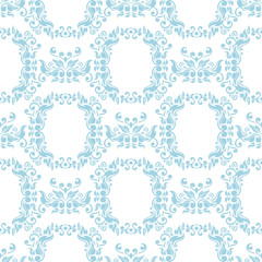Blue floral seamless pattern on white background