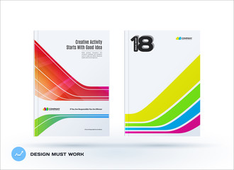 Creative design of business brochure set, abstract horizontal cover layout, flyer in A4 with colourful smooth shapes