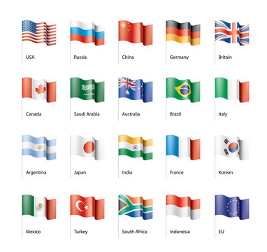 Vector Set Of Flags Of The G20