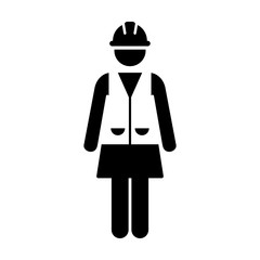 Worker Icon Vector Female Service Person of Building Construction Workman With Hardhat Helmet and Jacket in Glyph Pictogram Symbol illustration