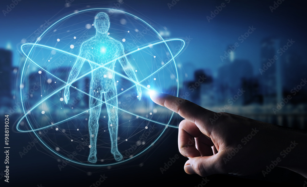 Fototapete businessman using digital x-ray human body scan interface 3d rendering