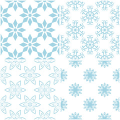 Floral patterns. Set of light blue elements on white. Seamless backgrounds