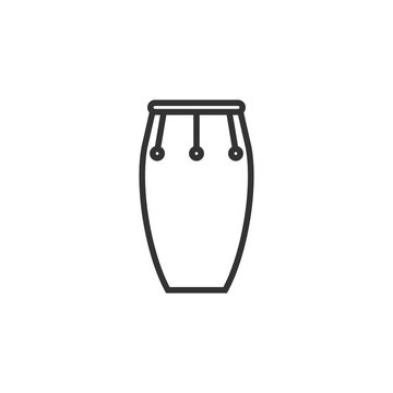 Black isolated outline icon of conga on white background. Line Icon of percussion musical instrument.