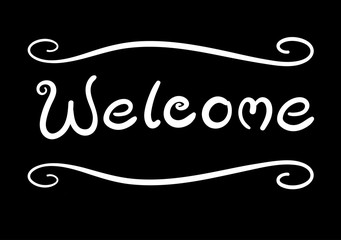 Illustration vector of white curve hand writing welcome word on black background with white curve border