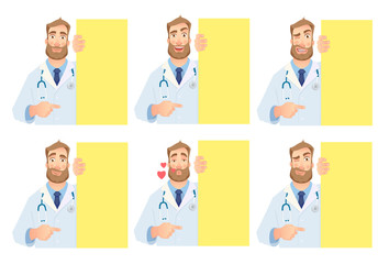 doctor holding blank signboard - set