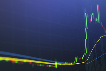 Candle chart for capital gain in financial business concept.  Happy investor and winner for large profits playing the market.