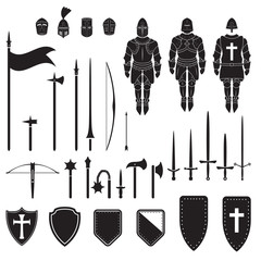 Warriors series - Medieval knights equipment, weapons and armor. Vector.
