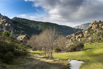 Wooden house in La Pedriza, Guadarrama Mountains National Park, province of Madrid, Spain