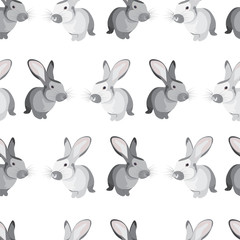 Vector seamless simple pattern with cute rabbits gray and white.