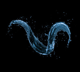 Water splash shape isolated on black background