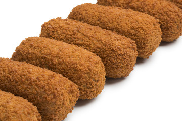 Row of deep fried Dutch kroketten