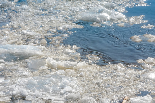 Ice drift on the water in early spring. Background