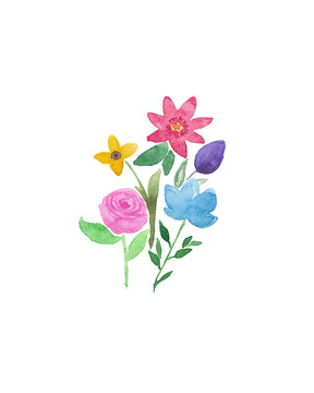 The spring flowers bouquet, isolated on white background, watercolor painting