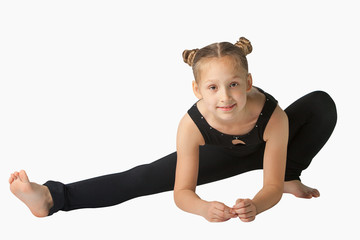 beautiful woman doing yoga on white background