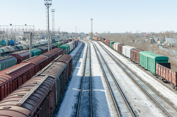 Fototapeta na wymiar Passenger and freight rail transportation, railway industry.Cars on the platform.