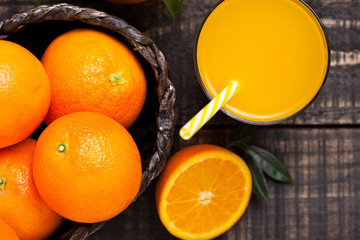Glass of organic fresh orange juice with fruits