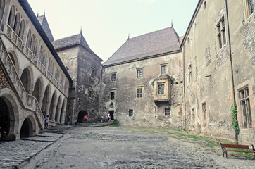 Fototapeta na wymiar The Corvins Castle build by John Hunyadi, detail from the interior courtyard