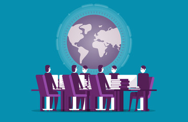 Vector illustration of business people meeting. Concept globe businesssocial media.