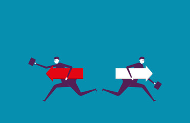 Business people holding arrow with running and different directions. Vector illustration business concept.