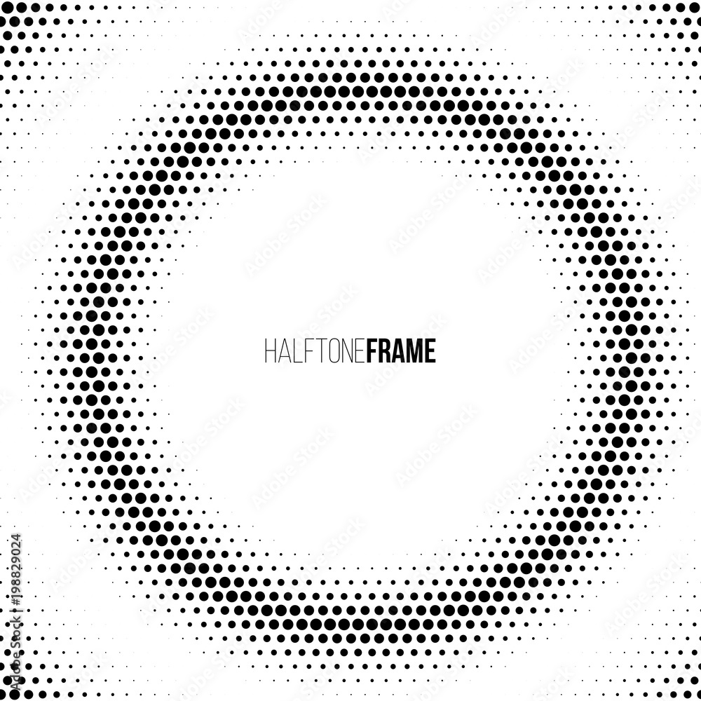 Poster halftone frame made of dots. vector design element. one click to change color.